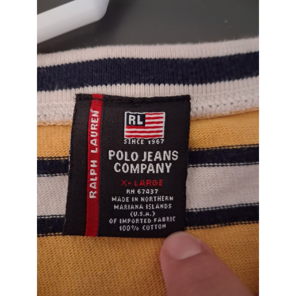 Vintage 90s Polo Jeans Co Ralph Lauren V-Neck Hockey Sweatshirt Navy Yellow XL - Picture 7 of 9